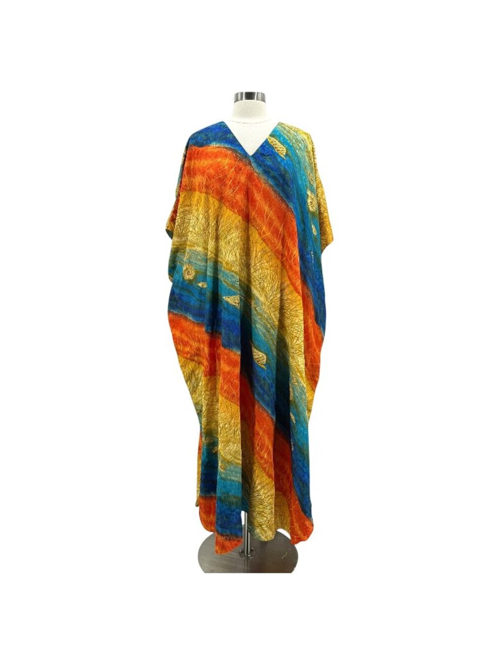 Vintage Winlar Womens OSFM Kaftan Caftan Multicolor Satin V-neck Dress MuuMuu